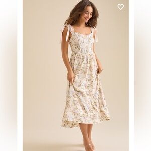 Altar'd State Cream Floral Tie-Shoulder Midi Dress